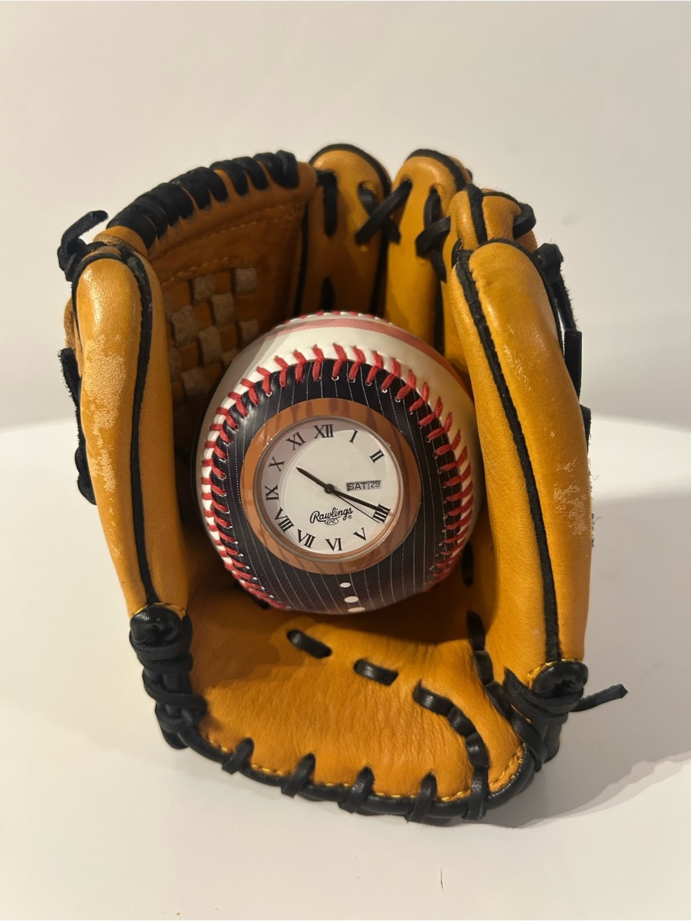 Rawlings Yellow and Black Leather Baseball Glove with Baseball Clock